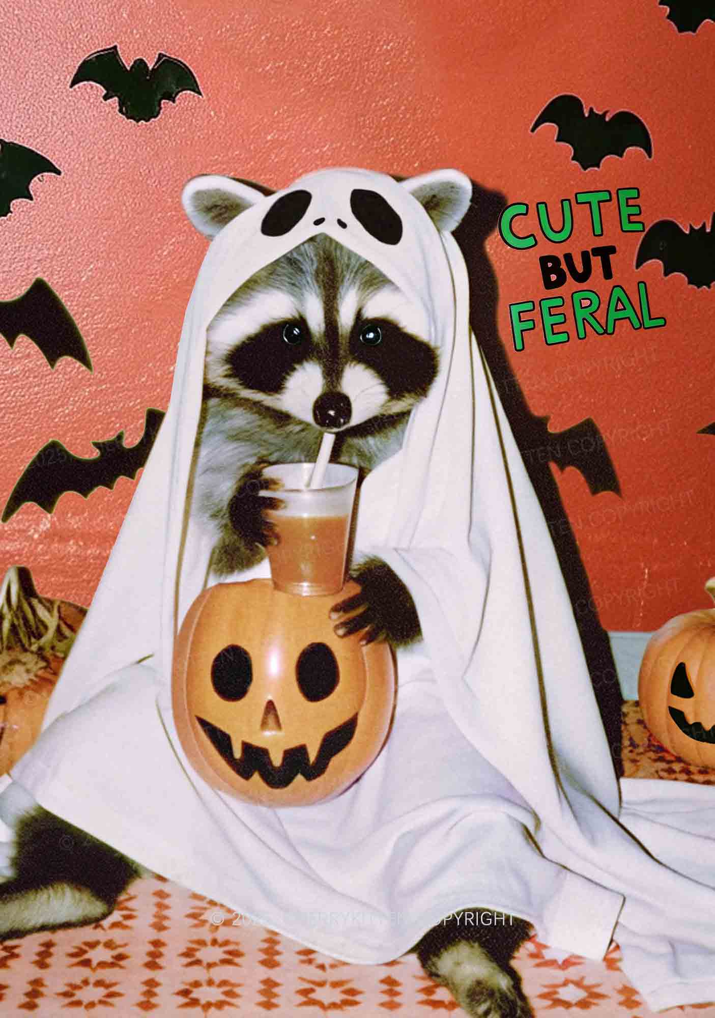 Halloween Cute But Feral Y2K Print Midi Skirt Cherrykitten