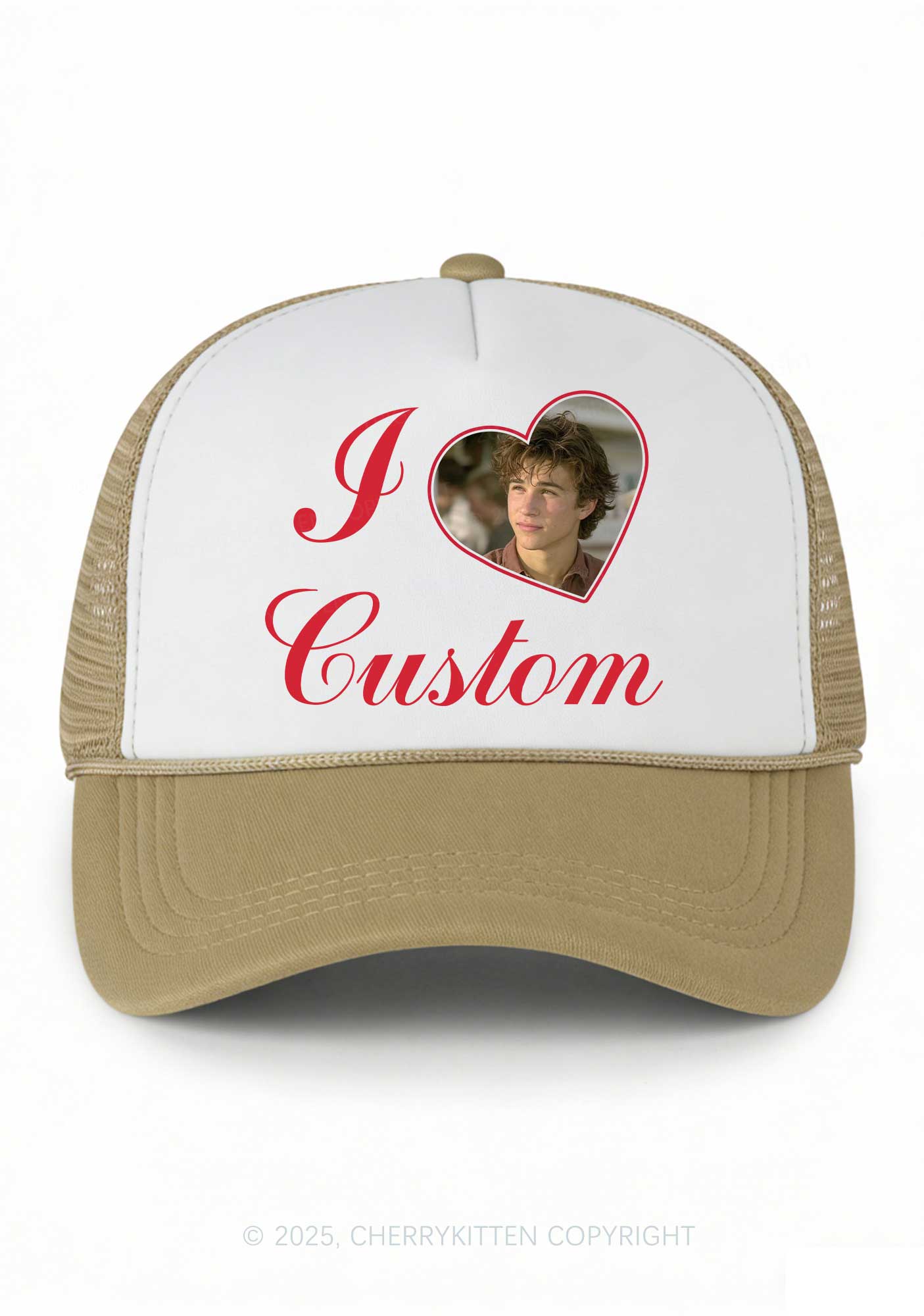 I Love Custom Photo Valentine's Day Y2K Colorblock Trucker Hat Cherrykitten