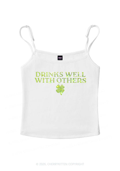 Rhinestone Drinks Well With Others St Patricks Y2K Spaghetti Strap Cami Cherrykitten
