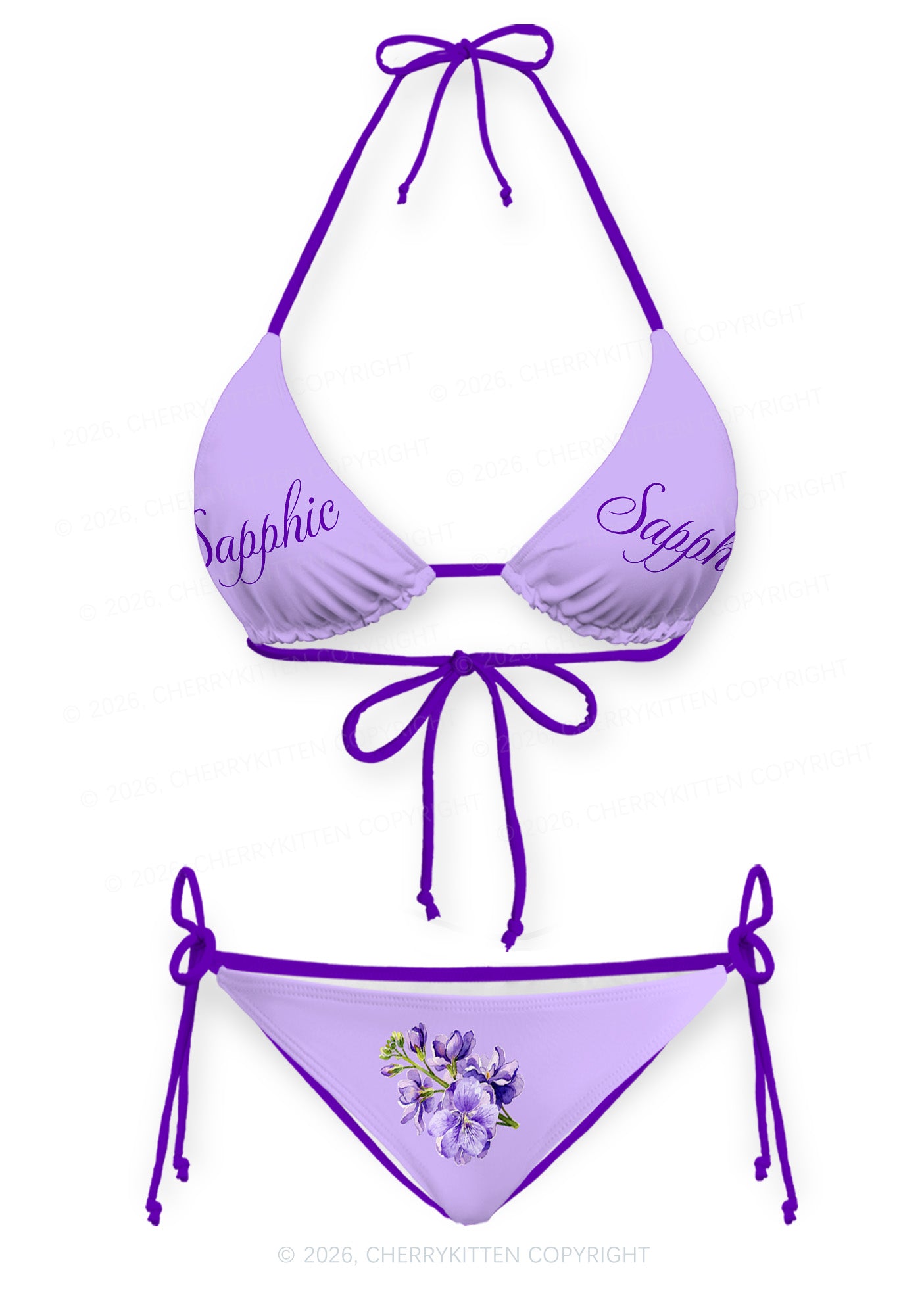 Purple Sapphic Pride Y2K Print Bikini Set Cherrykitten