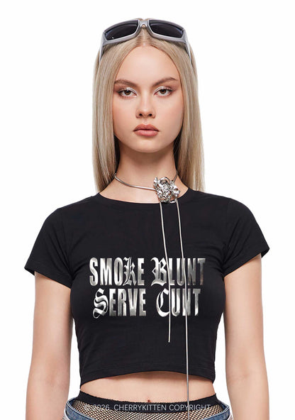 Smoke Blunt Silver Foil Printed Y2K Baby Tee Cherrykitten
