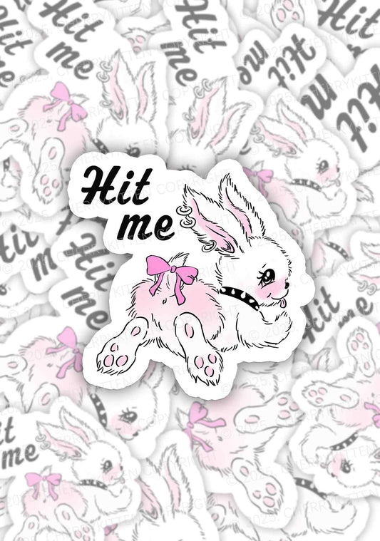 Hit Me White Bunny Y2K Sticker Cherrykitten