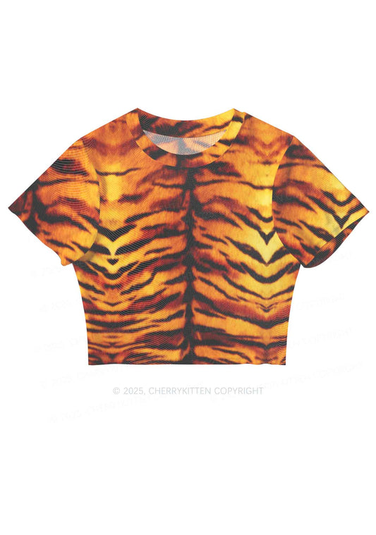 Wild Tiger Texture Y2K Mesh Crop Top Cherrykitten