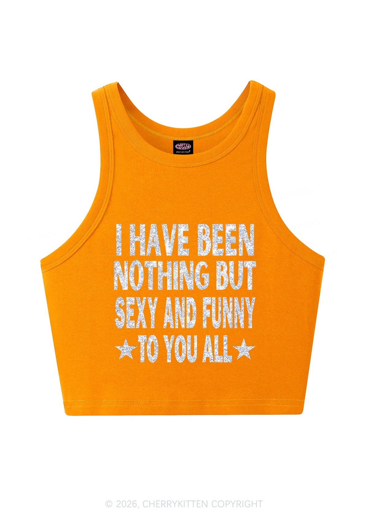Glitter I Have Been Funny Y2K Crop Tank Top Cherrykitten