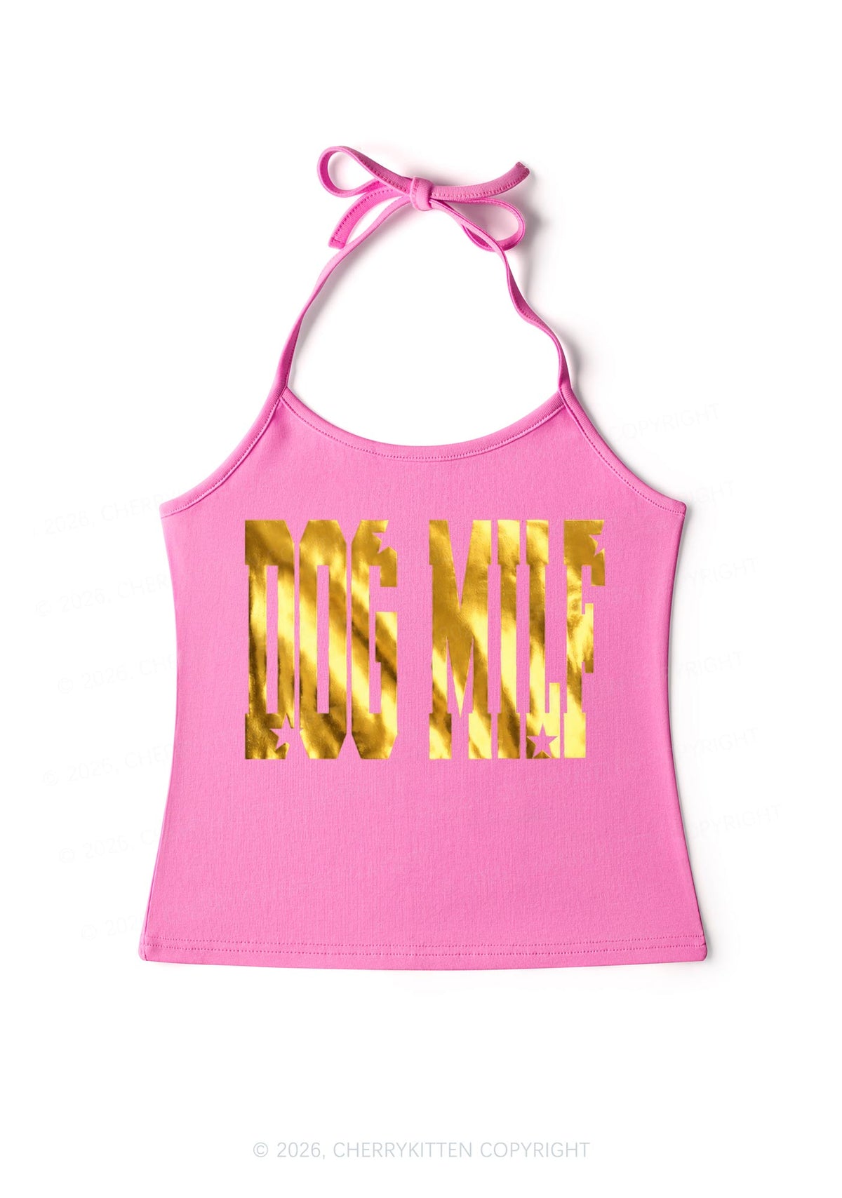 Dog Mxxf Silver Foil Printed Y2K Halter Neck Cami Cherrykitten