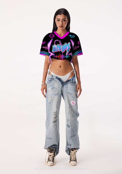 DJs Girl Neon Boombox Y2K Crop Sport Jersey Shirts Cherrykitten