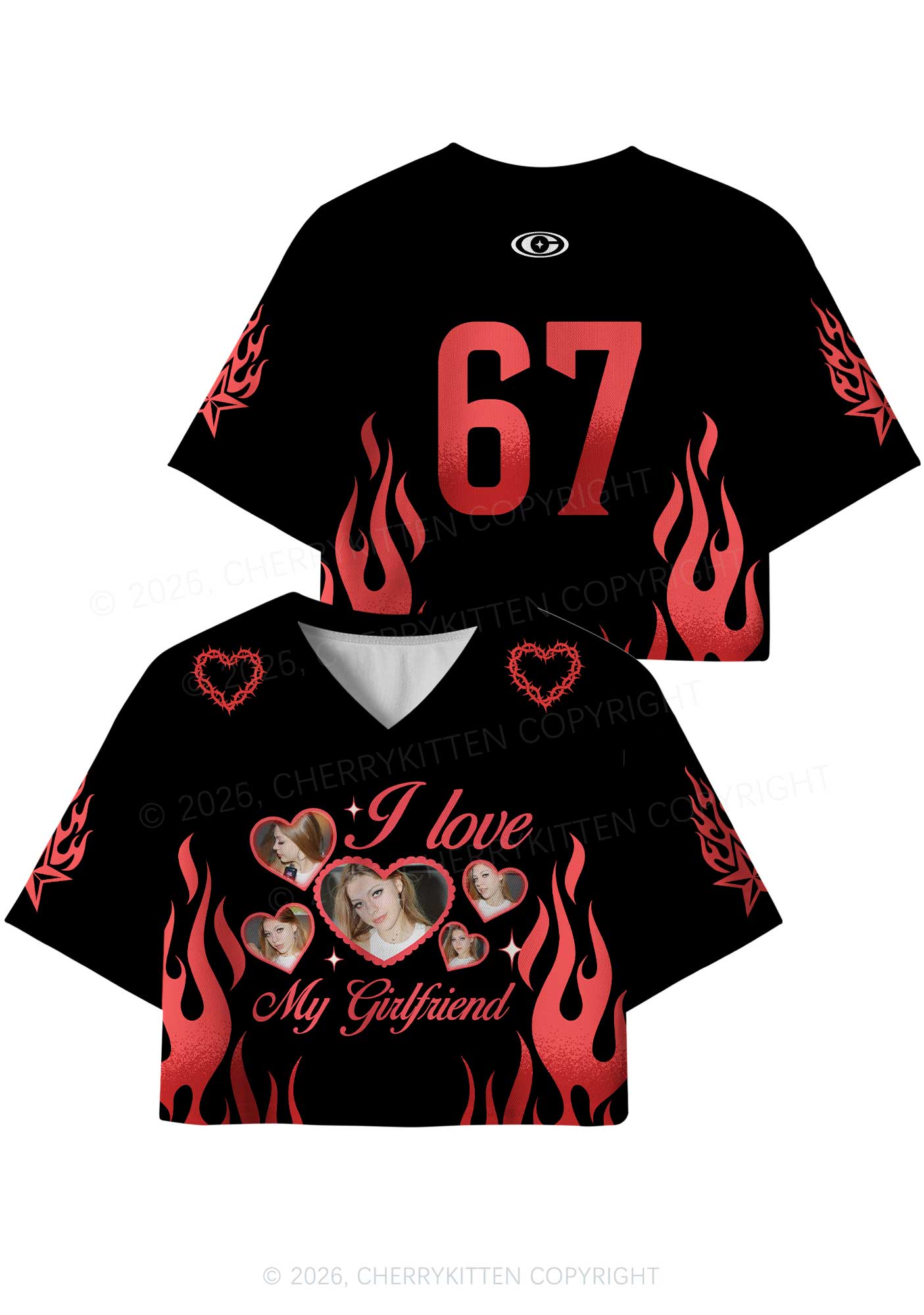 Custom Photos Red Flame I Love My GF BF Y2K Crop Sport Jersey Shirts Cherrykitten