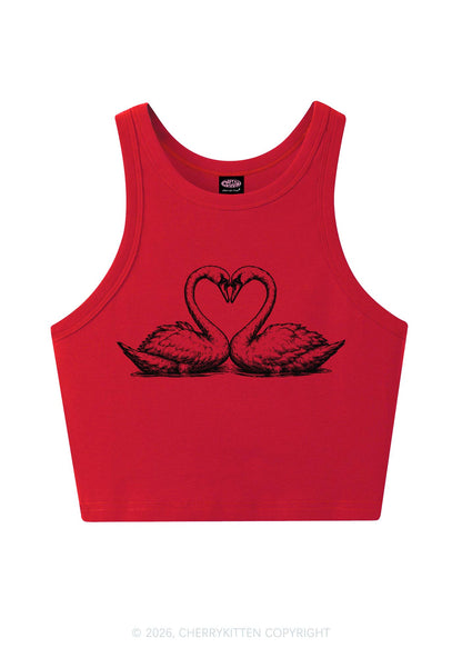 Pink Swans Heart Y2K Crop Tank Top Cherrykitten