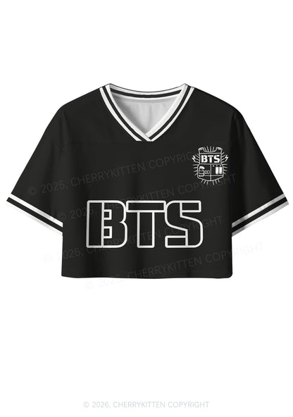 Black Kpop Boys Number Y2K Crop Sport Jersey Shirts Cherrykitten