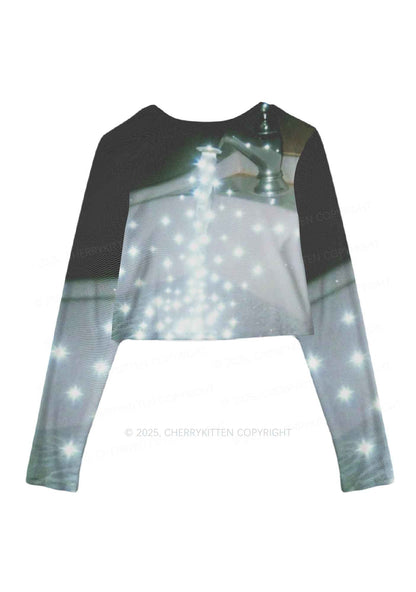 Starry Stream Y2K Mesh Long Sleeve Crop Top Cherrykitten