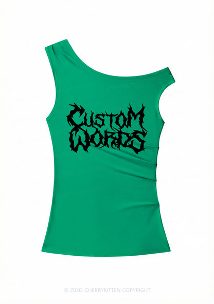 Custom Text Punk Font Y2K Off Shoulder Tank Top Cherrykitten