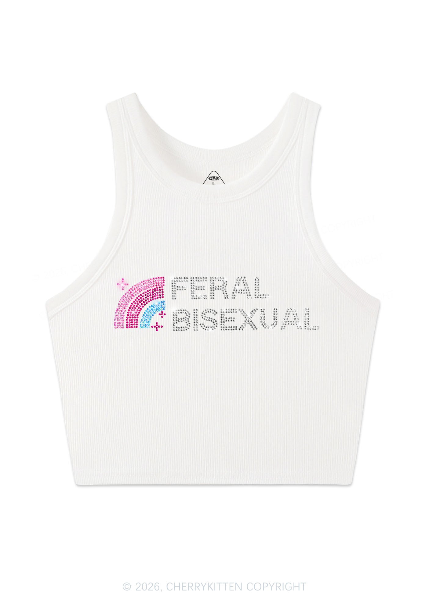 Rhinestone Feral Bisexual Pride Y2K Crop Tank Top Cherrykitten