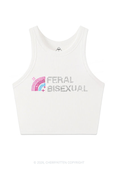 Rhinestone Feral Bisexual Pride Y2K Crop Tank Top Cherrykitten