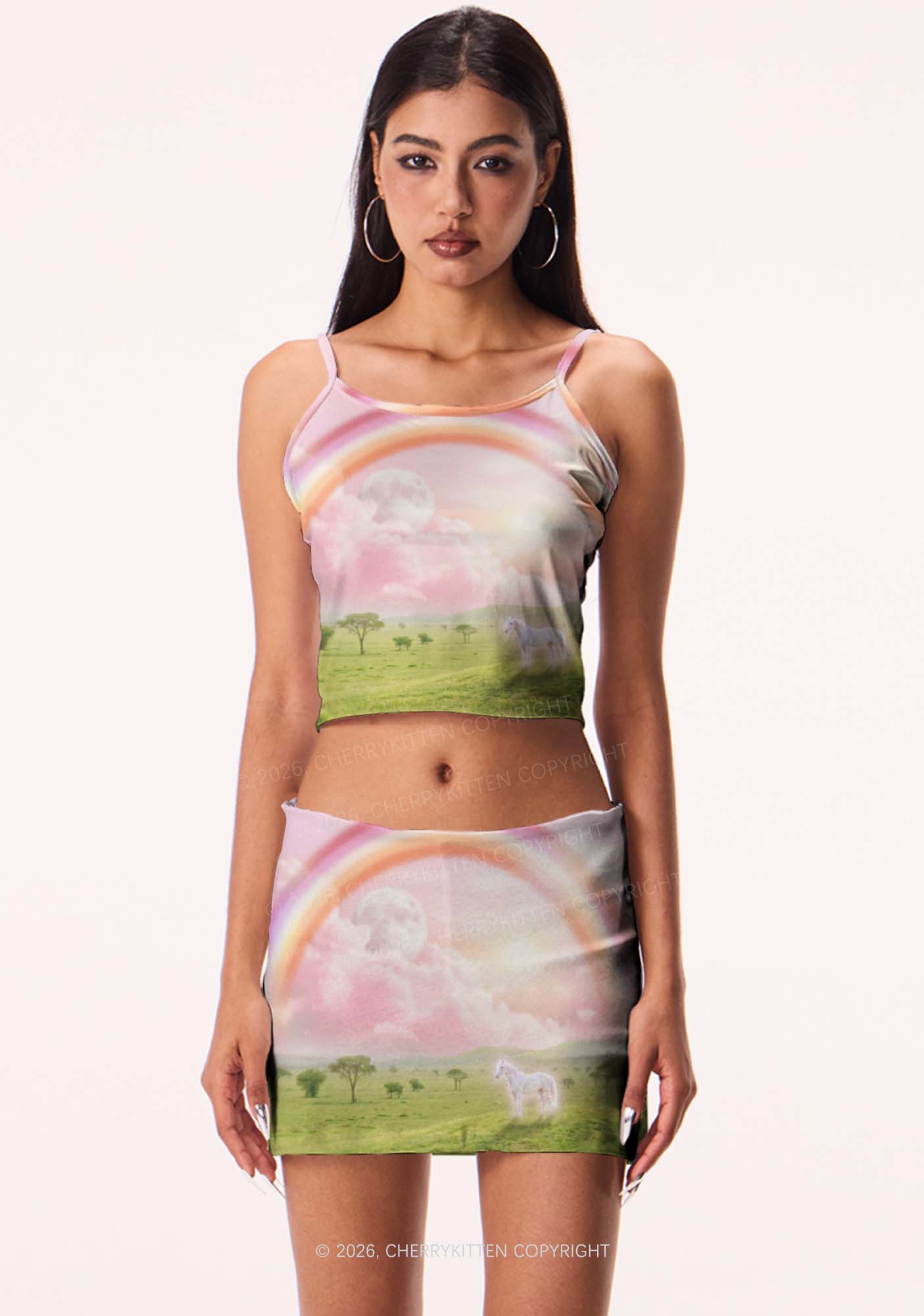Lesbian Rainbow Pony Pride Y2K Print Mini Skirt Cherrykitten