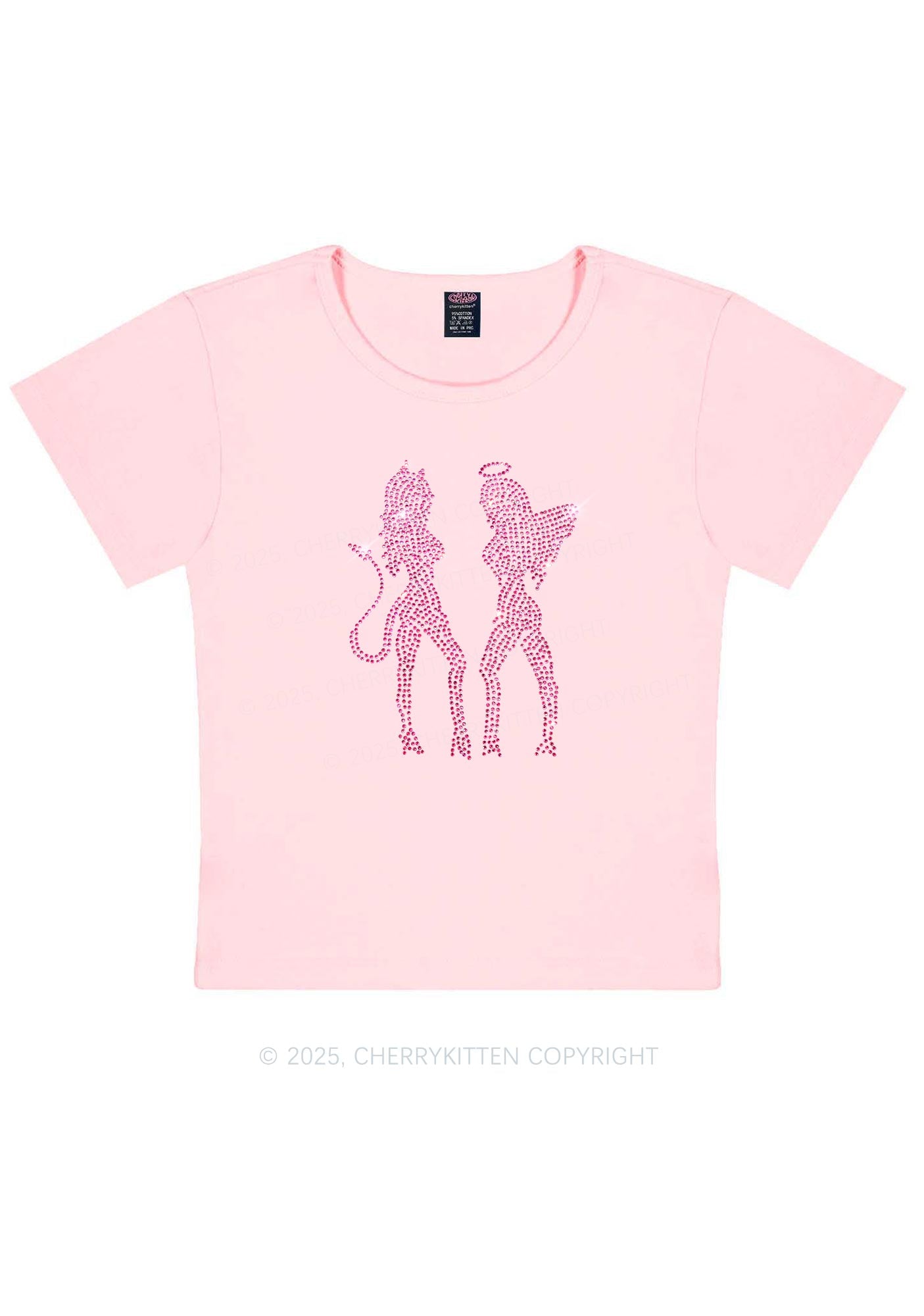 Rhinestone Dancing Girls Y2K Baby Tee Cherrykitten