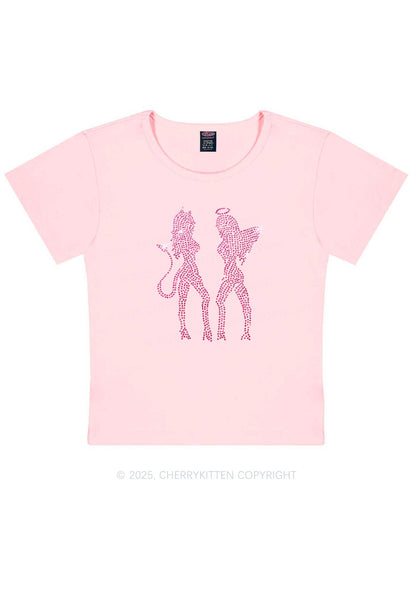 Rhinestone Dancing Girls Y2K Baby Tee Cherrykitten