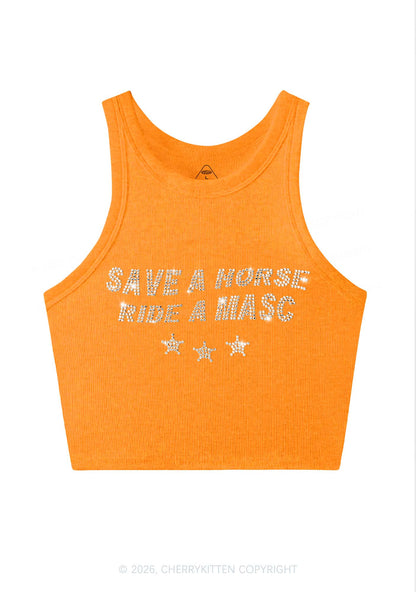 Rhinestone Ride A Masc Pride Y2K Crop Tank Top Cherrykitten