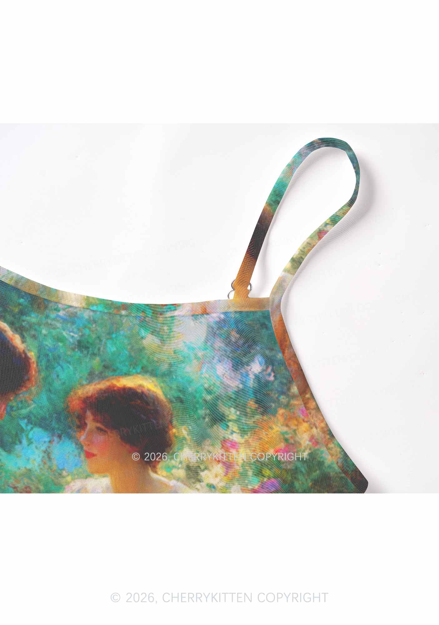 Garden Tea Scene Art Pride Y2K Mesh Cami Tank Cherrykitten