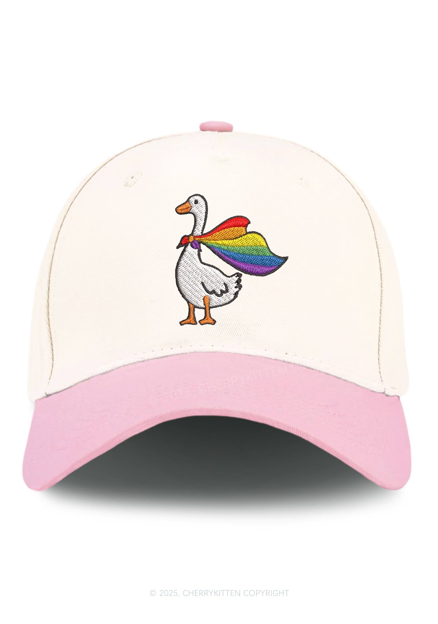Embroidered Rainbow Goose Pride Y2K Color Block Baseball Cap Cherrykitten