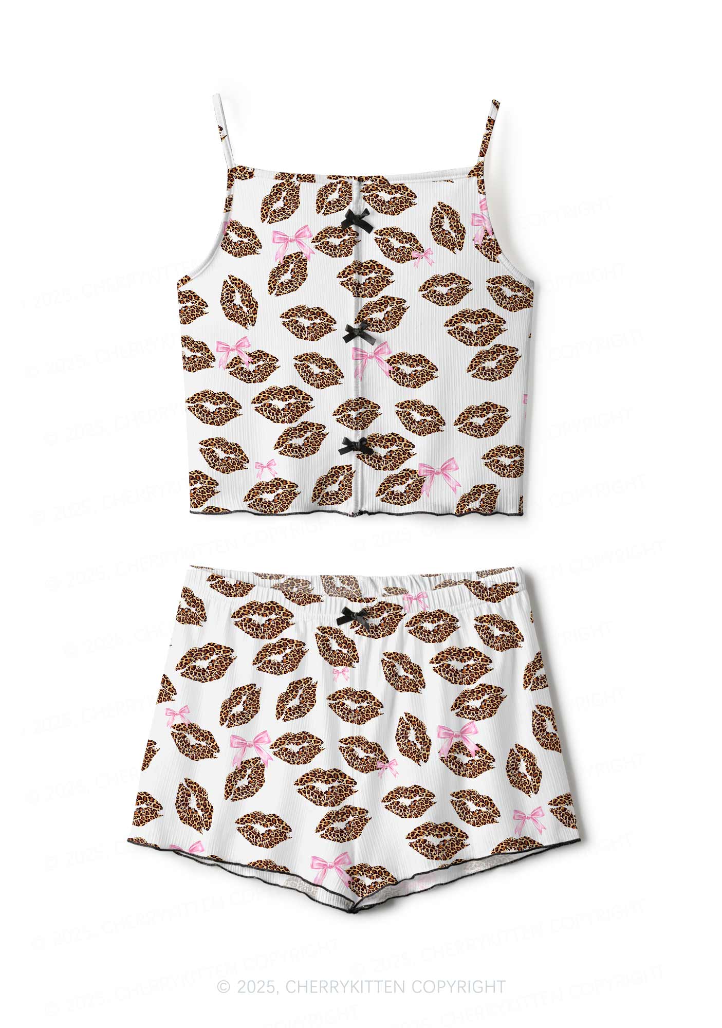 Leopard Lip Print Valentine's Day Y2K Print Cami Shorts Pajama Set Cherrykitten
