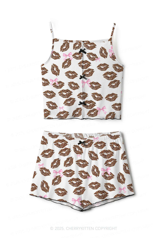 Leopard Lip Print Valentine's Day Y2K Print Cami Shorts Pajama Set Cherrykitten
