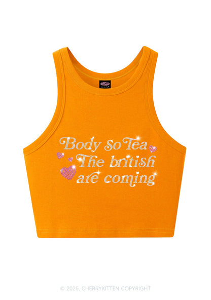 Rhinestone Body So Tea Y2K Crop Tank Top Cherrykitten
