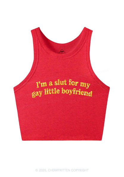 Glitter Slxt For My Gay BF Pride Y2K Crop Tank Top Cherrykitten
