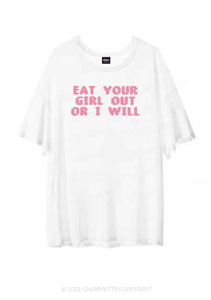 Eat Your Girl Out Pride Y2K Sheer Boyfriend Tee Cherrykitten