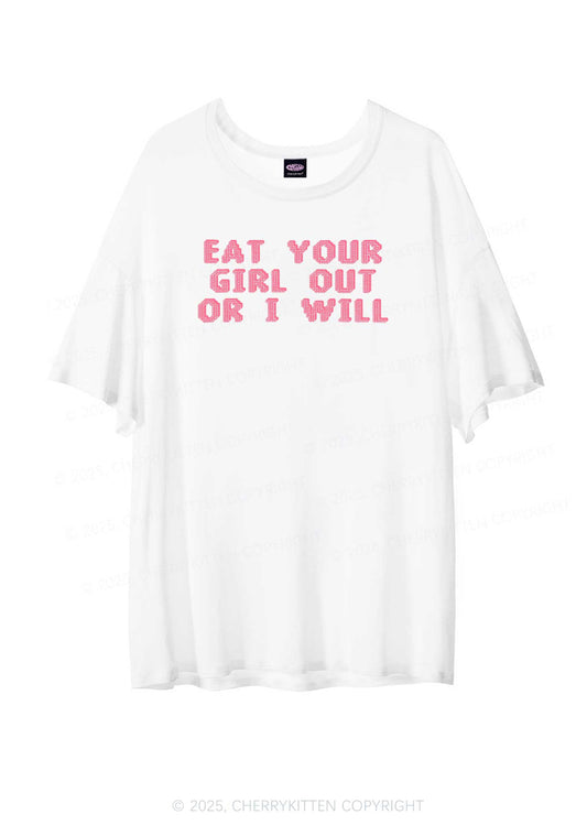 Eat Your Girl Out Pride Y2K Sheer Boyfriend Tee Cherrykitten