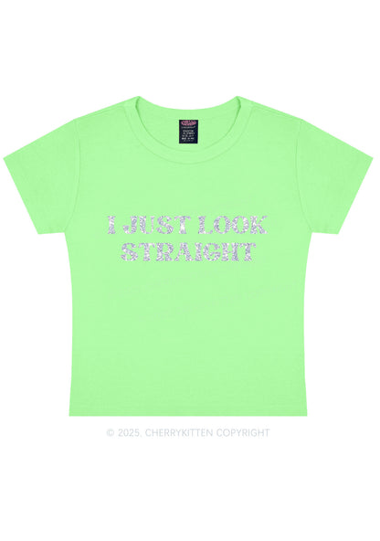 Glitter I Just Look Straight Pride Y2K Baby Tee Cherrykitten