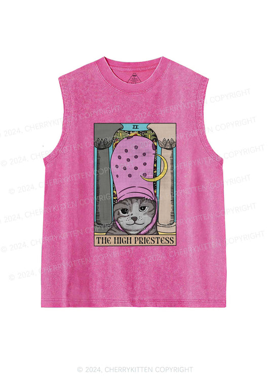 High Priestess Cat Y2K Washed Tank Cherrykitten