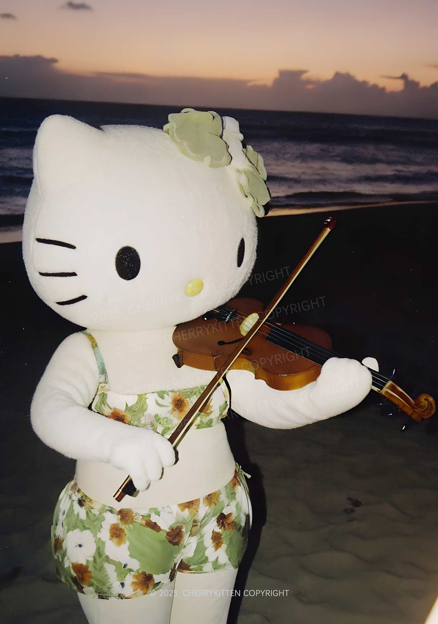 Kitten Violinist Y2K Print Slip Dress Cherrykitten