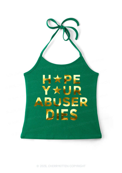 Abuser Dies Silver Foil Printed Y2K Halter Neck Cami Cherrykitten