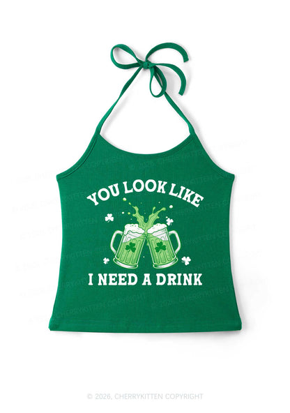 I Need A Drink St Patricks Y2K Halter Neck Cami Cherrykitten