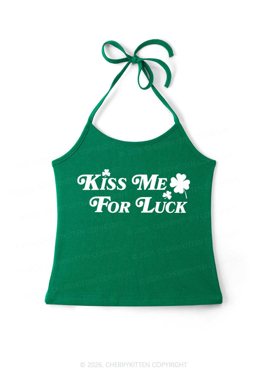 Kiss Me For Luck St Patricks Y2K Halter Neck Cami Cherrykitten