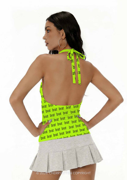 Brat Summer Y2K Print Halter Deep V Neck Cami Cherrykitten