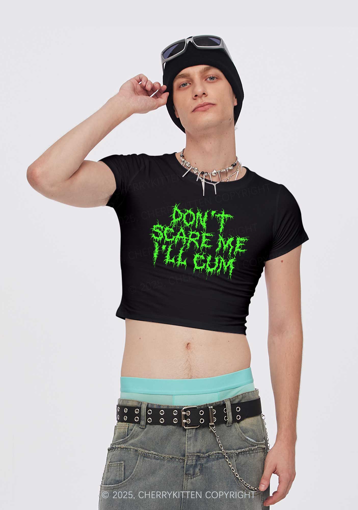 Halloween Dont Scare Me Cum Y2K Baby Tee Cherrykitten