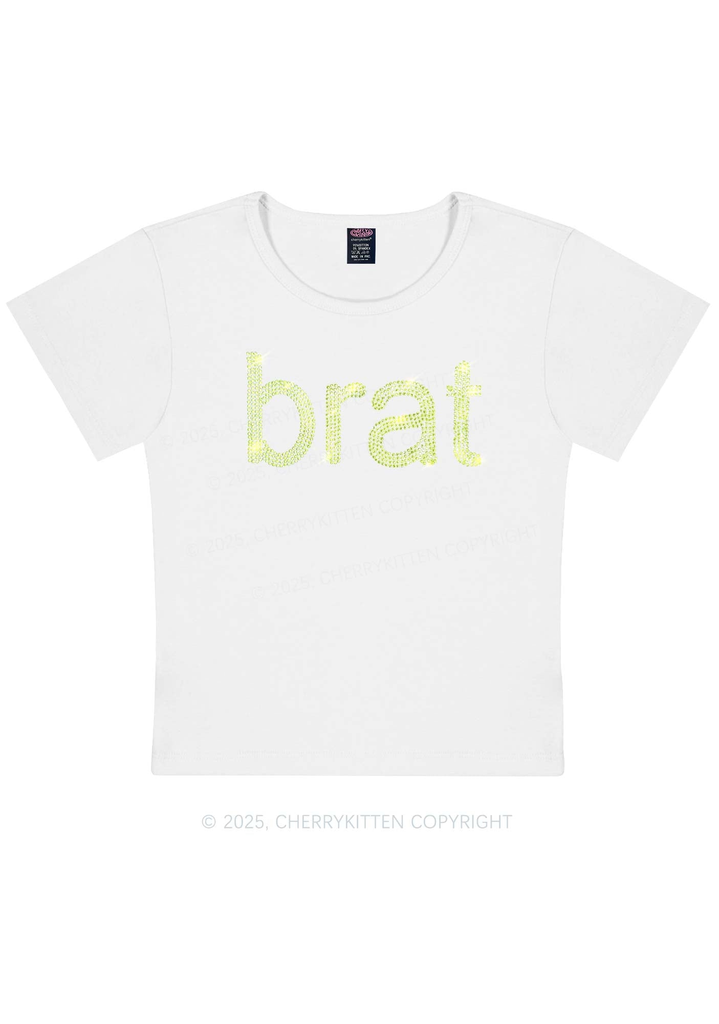 Rhinestone Green Brat Y2K Baby Tee Cherrykitten