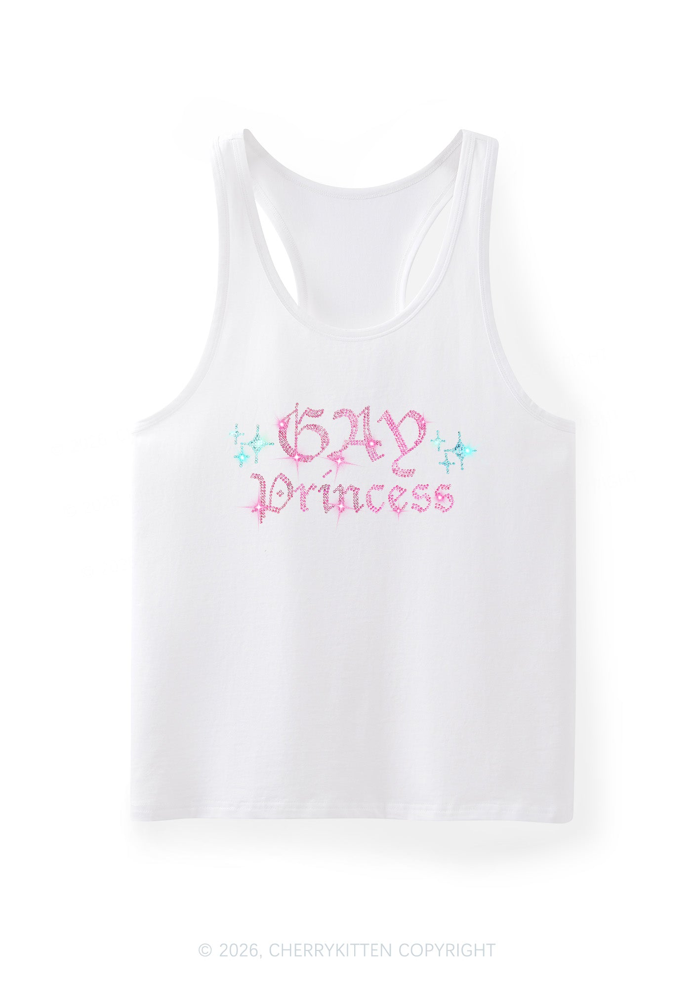 Rhinestone Gay Princess Pride Y2K Men Racerback Tank Top Cherrykitten
