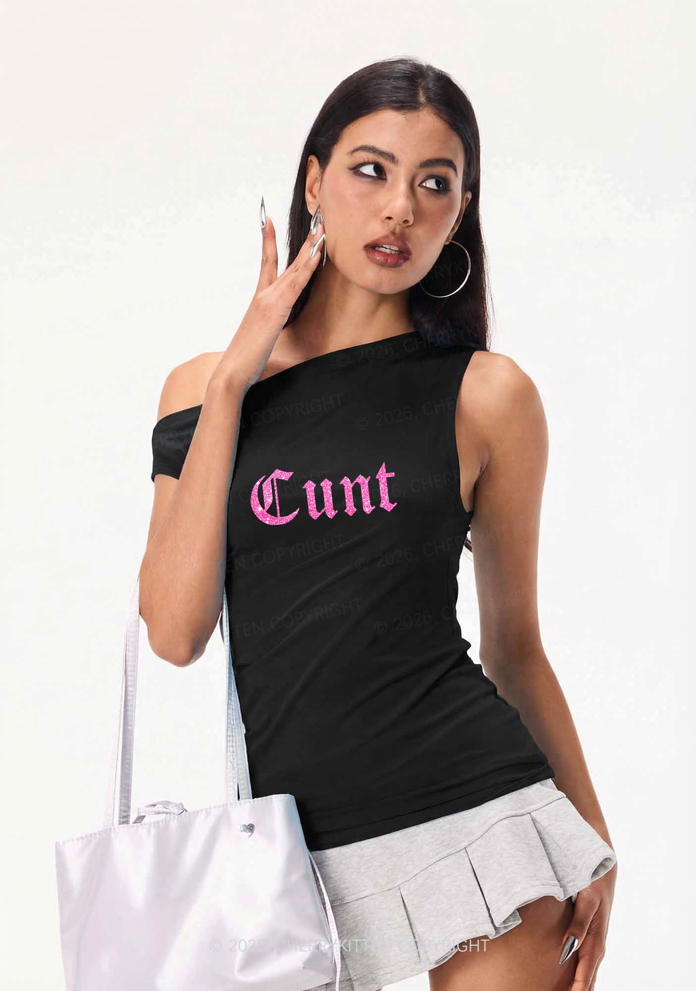 Glitter Cxxt Y2K Off Shoulder Tank Top Cherrykitten