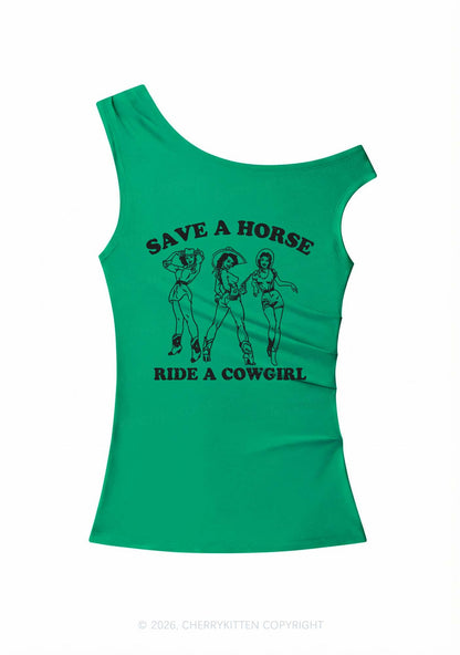 Ride A Cowgirl Y2K Off Shoulder Tank Top Cherrykitten