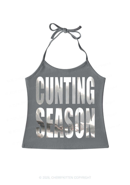 Cxxting Season Silver Foil Printed Y2K Halter Neck Cami Cherrykitten