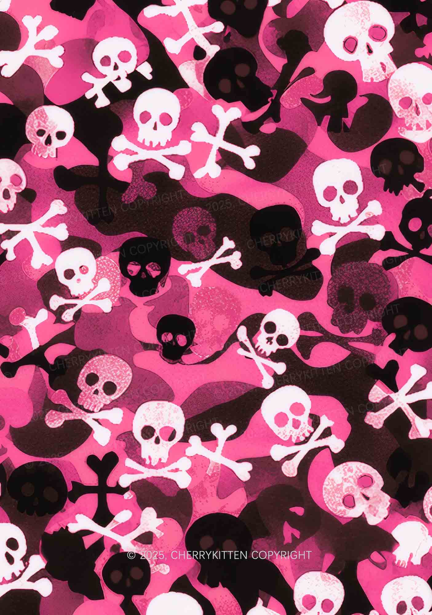 Halloween Pink Camouflage Skull Y2K Print Midi Skirt Cherrykitten