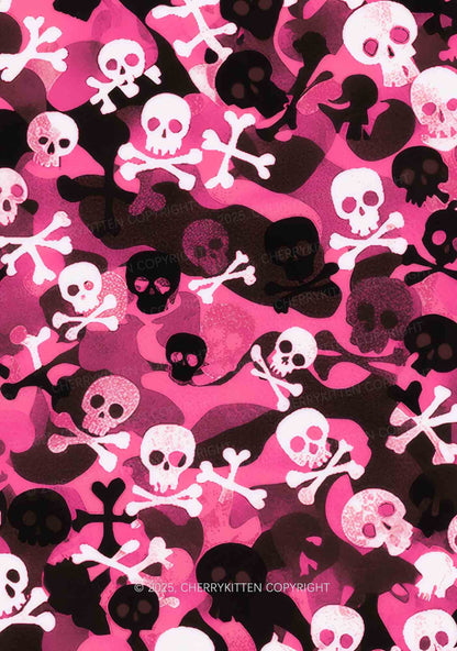 Halloween Pink Camouflage Skull Y2K Print Midi Skirt Cherrykitten