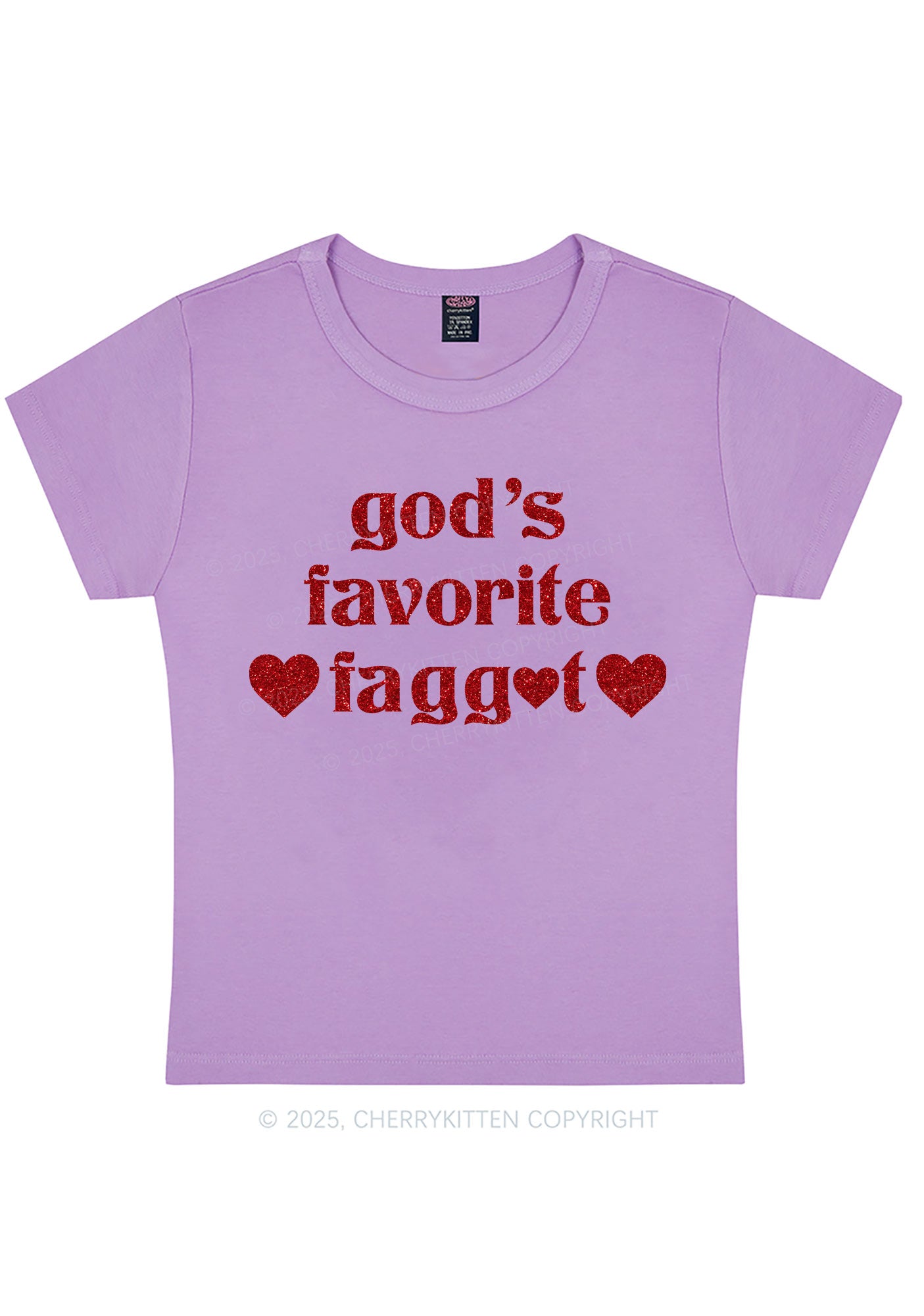 Glitter Gods Favorite Faggot Pride Y2K Baby Tee Cherrykitten