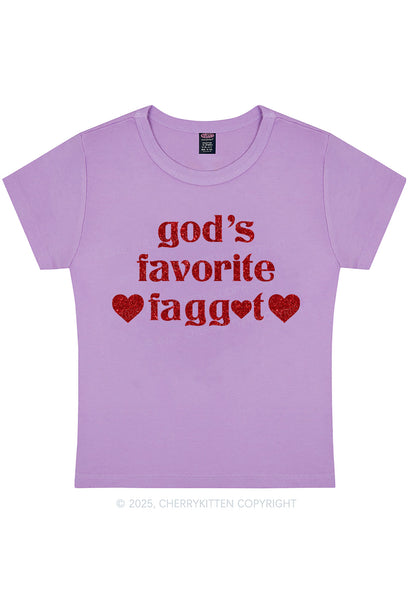 Glitter Gods Favorite Faggot Pride Y2K Baby Tee Cherrykitten