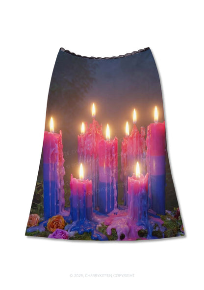 Bisexual Melting Candles Pride Y2K Print Midi Skirt Cherrykitten