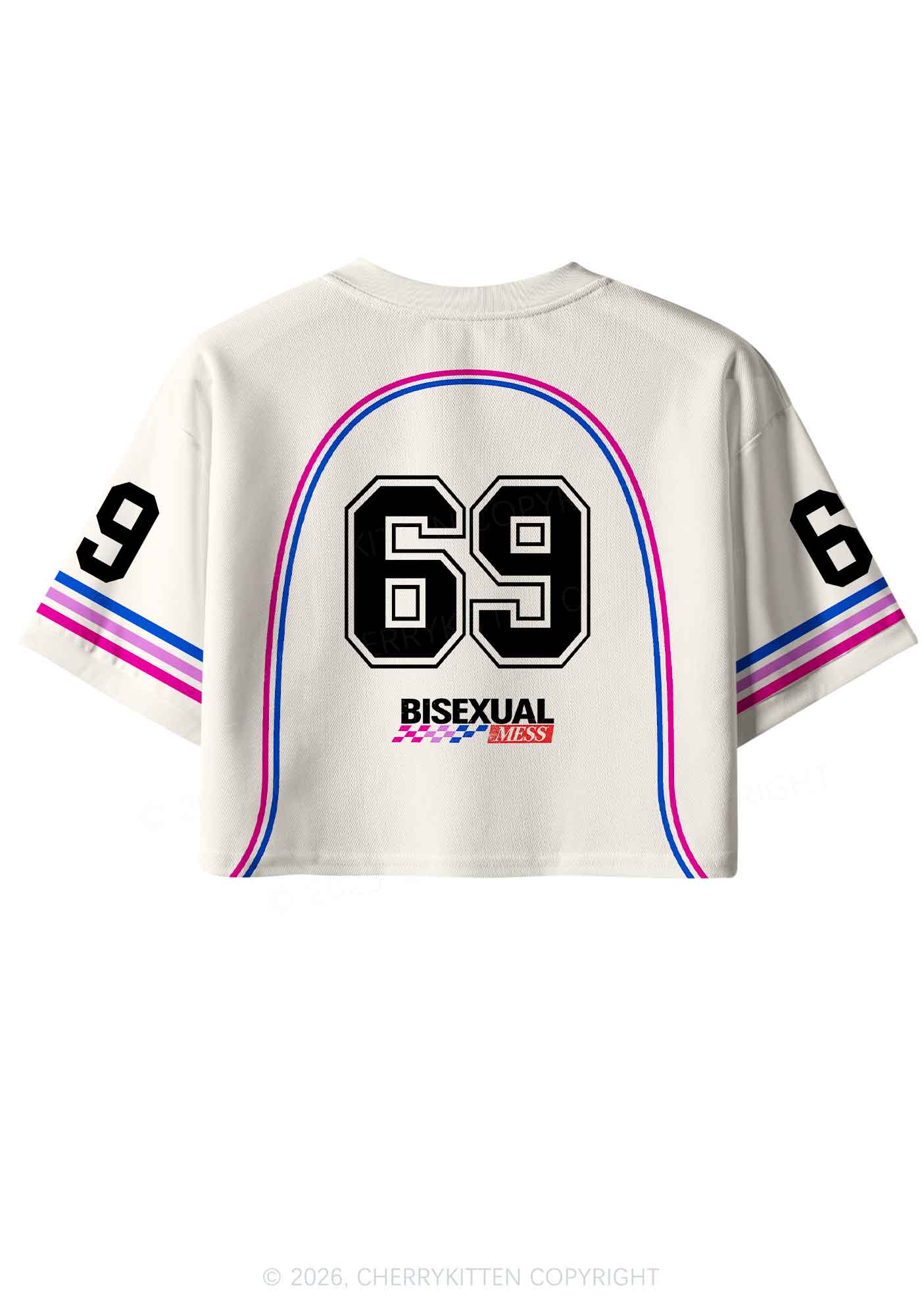Creamy White Bisexual Mess Pride Y2K Crop Sport Jersey Shirts Cherrykitten