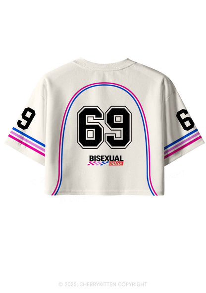 Creamy White Bisexual Mess Pride Y2K Crop Sport Jersey Shirts Cherrykitten