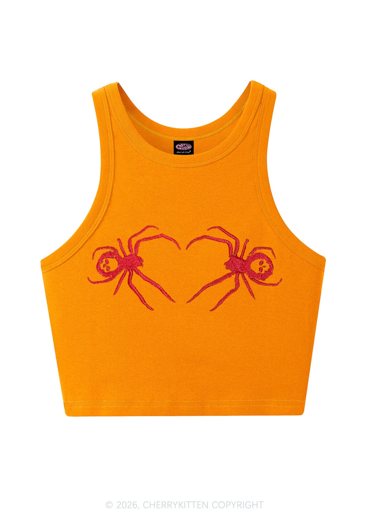 Embroidered Skull Spider Y2K Crop Tank Top Cherrykitten